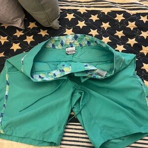 Columbia Green Swim Trunks with Leaf Pattern